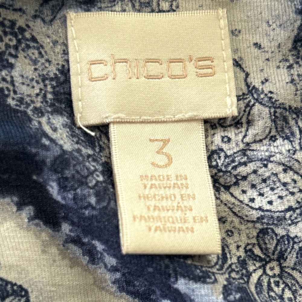 Chico's Woman Navy and White Scoop Neck Printed Long Sleeve Top SZ 3/16/XL EUC - Picture 5 of 11